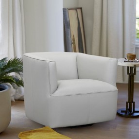 Armen Living Whitney Swivel Dove Gray Genuine Leather Barrel Chair