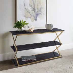 Armen Living Westlake 3-Tier Dark Brown Console Table with Brushed Gold Legs