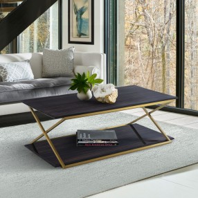 Armen Living Westlake Dark Brown Veneer Coffee Table with Brushed Gold Legs