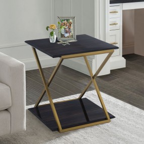 Armen Living Westlake Dark Brown Veneer End Table with Brushed Gold Legs