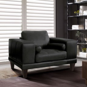 Armen Living Wynne Contemporary Chair in Genuine Brown Leather with Brown Wood Legs - Lifestyle
