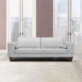 Armen Living Wynne Contemporary Sofa in Dove Gray Genuine Leather with Brown Wood Legs