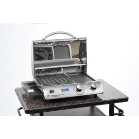 Outdoor Greatroom Company Legacy 2 20" Stainless Steel Grill - Front Side Opened Angle