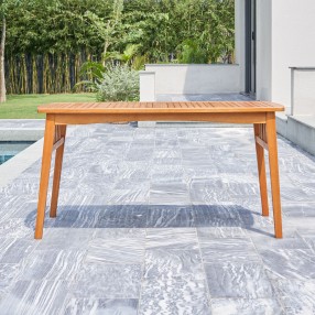 Vifah Kapalua Honey Eucalyptus Wooden Outdoor Dining Table with Umbrella Hole, Front Angle
