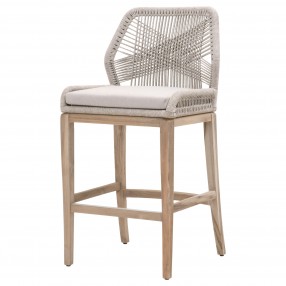 Essentials For Living Loom Outdoor Barstool in Taupe White Gray Teak - Front Side Angle