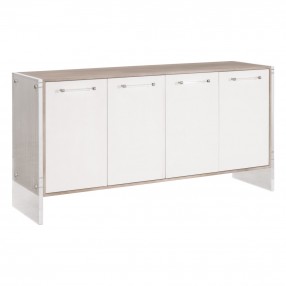 Essentials For Living Lorin Shagreen Media Sideboard - Pearl Shagreen, Natural Gray Acacia, Lucite, Brushed Silver - Front Side Angle