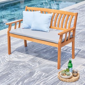 Vifah Kapalua Honey Nautical Eucalyptus Wooden Outdoor Garden Bench, Lifestyle