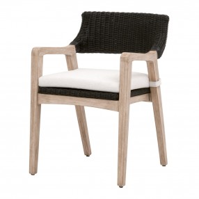 Essentials For Living Lucia Arm Chair - Black Rattan, Performance White Speckle, Natural Gray Mahogany - Front Side Angle