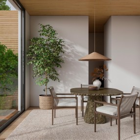 Madeira Dining Chair Bronze With Fawn Cushion - Lifestyle in Set