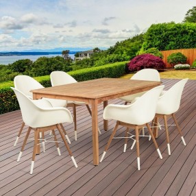 Amazonia Charlotte 7 Piece Teak Rectangular Patio Dining Set - Lifestyle