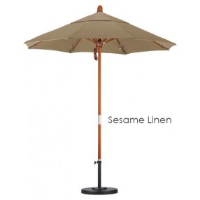 California Umbrella 7.5' Wood Market Umbrella Pulley Open Marenti Wood - Sunbrella