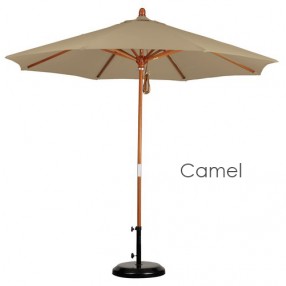 California Umbrella 9' Wood Market Umbrella Pulley Open Marenti Wood - Sunbrella