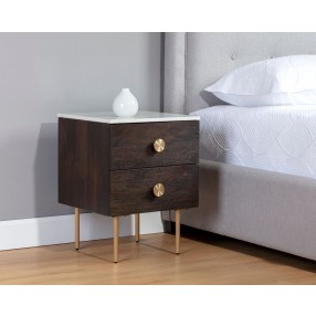 Sunpan Keely Nightstand in White Marble-Dark Walnut - Lifestyle