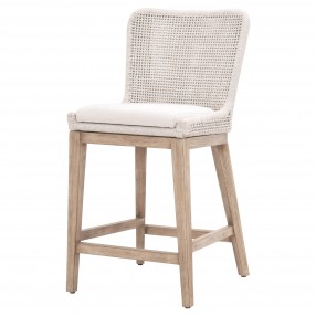 Essentials For Living Mesh Counter Stool, White Speckle Flat Rope, Performance White Speckle, Natural Gray Mahogany - Front Side Angle