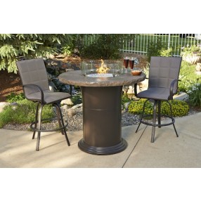 Outdoor Greatroom Company 48" Colonial Pub Crystal Fire Pit Table with Marbelized Noche Top - Lifestyle
