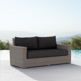 Azzurro Monaco 2 Seat Sofa With Matte Charcoal Aluminum Frame And Stone Gray All-Weather Wicker - Lifestyle