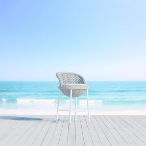 Azzurro Montauk Counter Stool With Matte White Aluminum Frame and Pearl Gray All-Weather Rope - Lifestyle