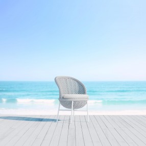 Azzurro Montauk Dining Chair With Matte White Aluminum Frame and Pearl Gray All-Weather Rope - Lifestyle