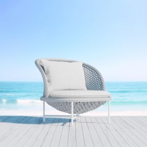 Azzurro Montauk Club Chair In Matte White Aluminum With Pearl Gray All-Weather Rope - Lifestyle