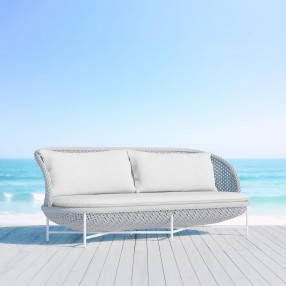 Azzurro Living Montauk 3 Seat Sofa With Matte White Aluminum Frame And Pearl Gray All-Weather Rope - Lifestyle