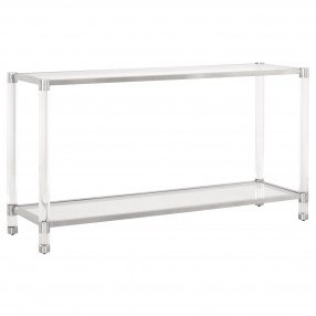 Nouveau Console Table - Brushed Stainless Steel Lucite - Front Side Angle