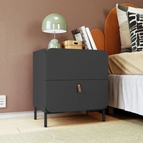 Manhattan Comfort Mid-Century Modern Bogardus Nightstand with 2 Drawers Black