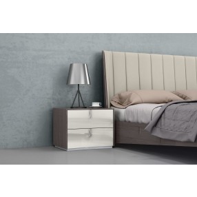 Whiteline Modern Living Berlin Night Stand In High Gloss Chestnut Grey - Lifestyle