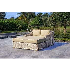 Outsy Anna 79 X 59 Inch Outdoor Wicker Aluminum Frame Extra Large Double Sun Lounger in White and Grey - Lifestyle Angled Shot