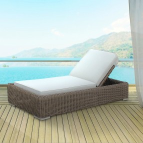 Outsy Milo 79 X 31.5 Inch Outdoor Wicker Aluminum Frame Sun Lounger in Brown - Angled