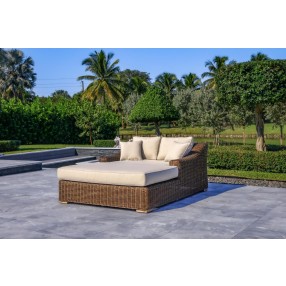 Outsy Milo 79 X 59 Inch Outdoor Wicker Aluminum Frame Extra Large Double Sun Lounger in Brown - Lifestyle Angled View