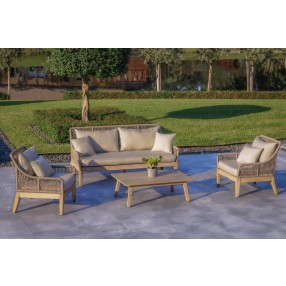 Outsy Solana 4-Piece Outdoor and Backyard Wood With Aluminum and Rope Furniture Set - Lifestyle 