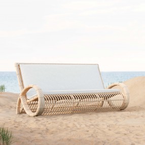 Azzurro Paloma 3 Seat Sofa In Matte White Aluminum Frame and Almond All-Weather Wicker - Lifestyle