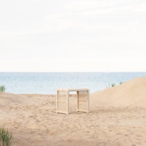 Azzurro Living Paloma Side Table With Matte White Aluminum Frame And Almond All-Weather Wicker - Lifestyle