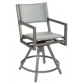 Woodard Palm Coast Padded Sling Swivel Counter Stool With Arms - Angled