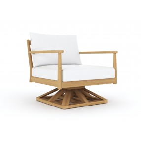 Royal Teak Palma Swivel Chair with White Cushions