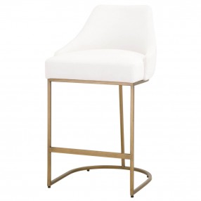 Essentials For Living Parissa LiveSmart Peyton-Pearl, Brushed Gold Counter Stool - Set of 2 - Front Side Angle