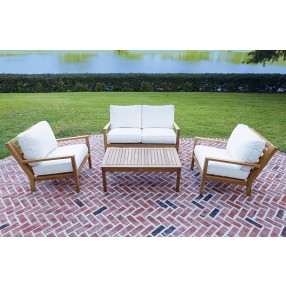 Royal Teak Coastal Wooden Set with Two Club Chairs, Miami Coffee Table and 2-Seater Loveseat