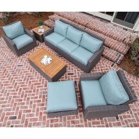 Royal Teak Sanibel Wicker Deep Seating Set with Club Chair, Sofa, Ottoman, Coffee Table and Side Table