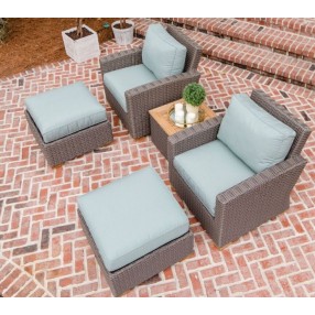 Sanibel Wicker Deep Seating Set with Two Club Chair, Two Ottomans and Side Table