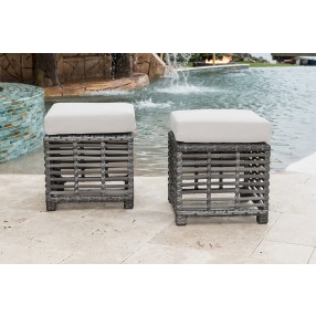 Panama Jack Outdoor Graphite Set of 2 Small Ottomans with Cushions Outdoor
