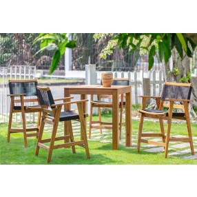 Panama Jack Outdoor Laguna Acacia Wood Rope 5 Piece Barstool Pub Dining Set 