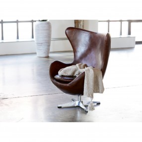 Moe's Home Collection St. Anne Swivel Club Chair - Dark Brown Leather - Lifestyle