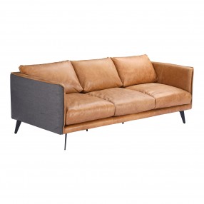 Moe's Home Collection Messina Leather Sofa - Cigare Tan - Front Side Angle