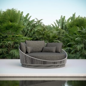 Azzurro Palma Day Bed With Matte Charcoal Aluminum Frame And Mocha Mist All-Weather Texteline Rope - Lifestyle