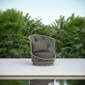 Azzurro Palma Swivel Club Chair In Matte Charcoal Aluminum Frame And Mocha Mist All-Weather Texteline Rope - Lifestyle