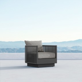 Azzurro Porto Club Chair In Matte Charcoal Aluminum Frame and Ash All-Weather Rope - Lifestyle
