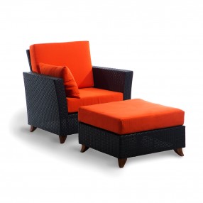Rattan Deep Chair/Ottoman Set - Orange