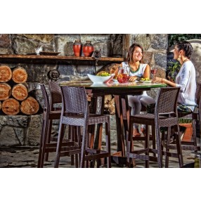 Hospitality Rattan Patio Plastique Set of 2 Barstools Bar View