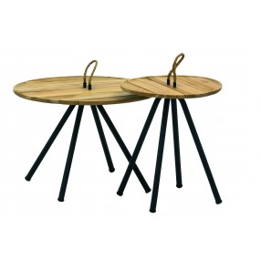 Alfresco Home Elle Belt Teak Top Coffee Tables - Set of Two - Front Angle