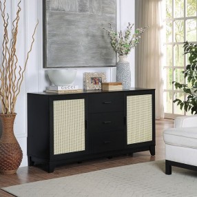 Manhattan Comfort Sheridan 59.05 Modern Cane Sideboard with Adjustable Shelves Black
